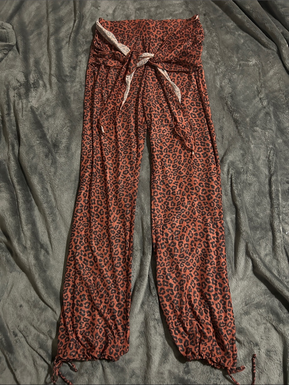 BuffBunny Rust Leopard Swim Coverup Pants with Tie Waist